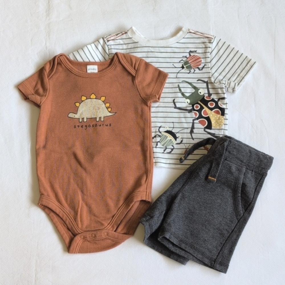 mixed brands 3 piece co-ord summer tops & shorts set 6-9 months baby boy